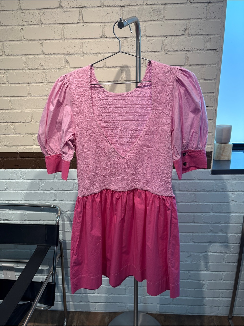 GANNI Phlox Pink Smocked Bubblegum Dress - Picture 3 of 4